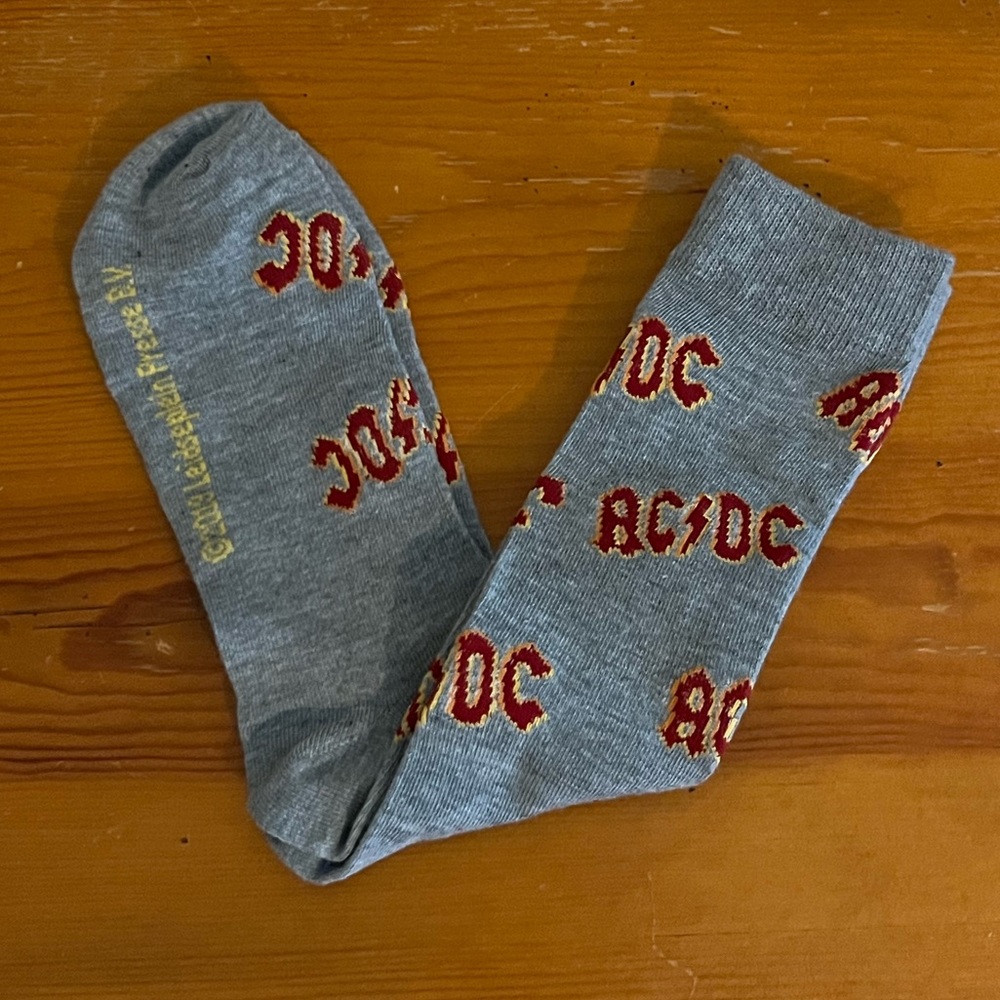New No Tags AC/DC Rock & Roll Socks Gray With Red Fiery Letters Unisex